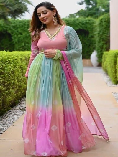 Multicolour Faux Georgette Anarkali Suit UK Next Day - BONYHUBSALWAR KAMEEZ