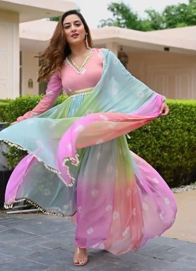 Multicolour Faux Georgette Anarkali Suit UK Next Day - BONYHUBSALWAR KAMEEZ