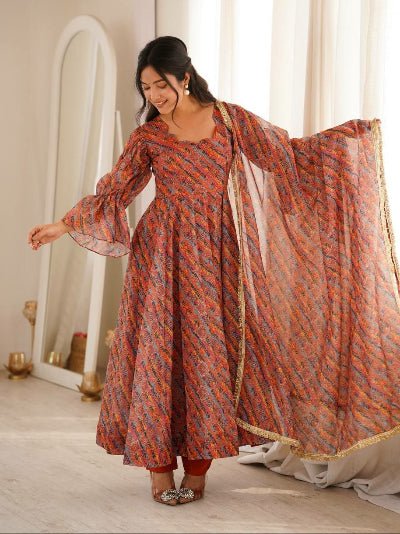 Multicolour Organza Printed Anarkali Suit Set - BONYHUBSALWAR KAMEEZ