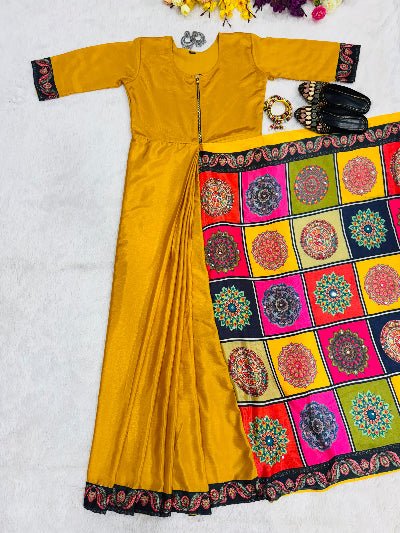 Mustard 10 Second Multicolor Readymade Sari Gown - BONYHUBSAREE