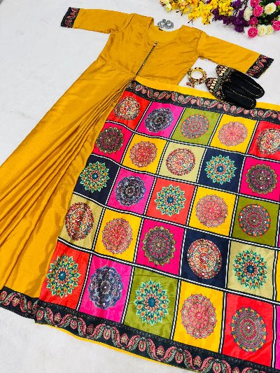 Mustard 10 Second Multicolor Readymade Sari Gown - BONYHUBSAREE