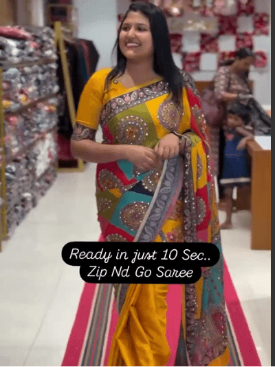 Mustard 10 Second Multicolor Readymade Sari Gown - BONYHUBSAREE