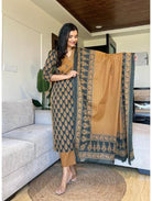 Mustard Cotton Printed Salwar Suit (Set of 3) - BONYHUBSALWAR KAMEEZ