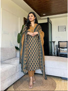 Mustard Cotton Printed Salwar Suit (Set of 3) - BONYHUBSALWAR KAMEEZ