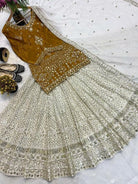 Mustard Cream Gold Embroidery Kurti Skirt With Dupatta - BONYHUBSALWAR KAMEEZ