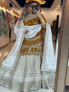 Mustard Cream Gold Embroidery Kurti Skirt With Dupatta - BONYHUBSALWAR KAMEEZ