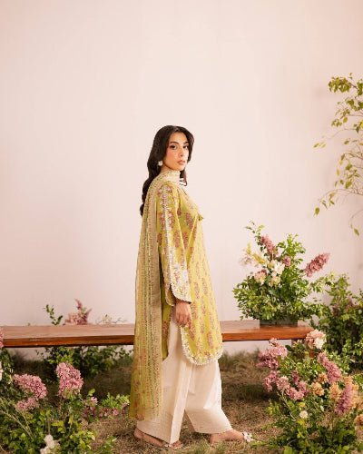 Mustard French Crepe Digital Printed Palazzo Suit Set - BONYHUBSALWAR KAMEEZ