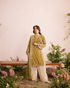 Mustard French Crepe Digital Printed Palazzo Suit Set - BONYHUBSALWAR KAMEEZ