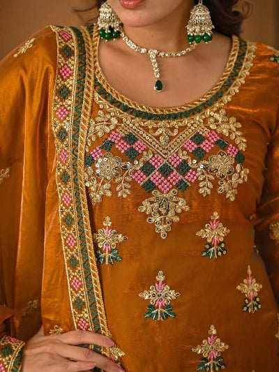 Mustard Gold Sequence Embroidery Gharara Suit - BONYHUBSALWAR KAMEEZ