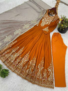 Mustard Intricate Thread Embroidered Anarkali Suit Set - BONYHUBSALWAR KAMEEZ