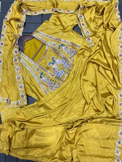 Mustard Ready to Wear Saree with Embroidered Jacket – Pre Stitched Party Wear UK - BONYHUBSAREE