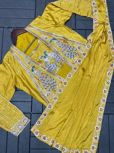 Mustard Ready to Wear Saree with Embroidered Jacket – Pre Stitched Party Wear UK - BONYHUBSAREE