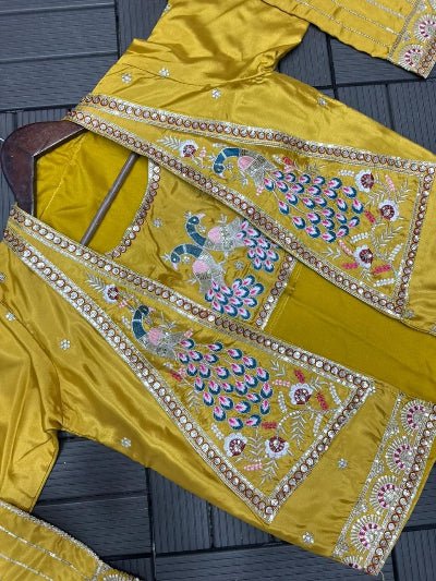 Mustard Ready to Wear Saree with Embroidered Jacket – Pre Stitched Party Wear UK - BONYHUBSAREE