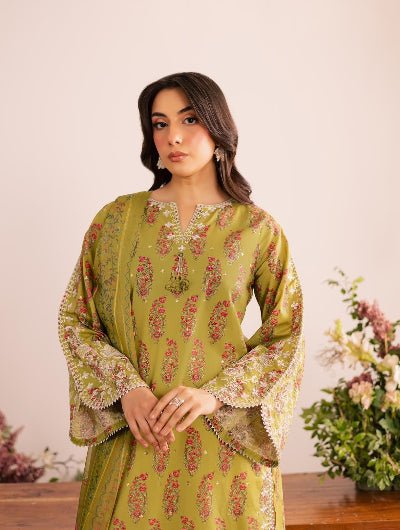 Mustard Yellow Floral Embroidered Farshi Salwar Suit Set for Women - BONYHUBSALWAR KAMEEZ