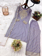 Muted Lavender Sharara Palazzo Suit With Organza Dupatta - BONYHUBSALWAR KAMEEZ