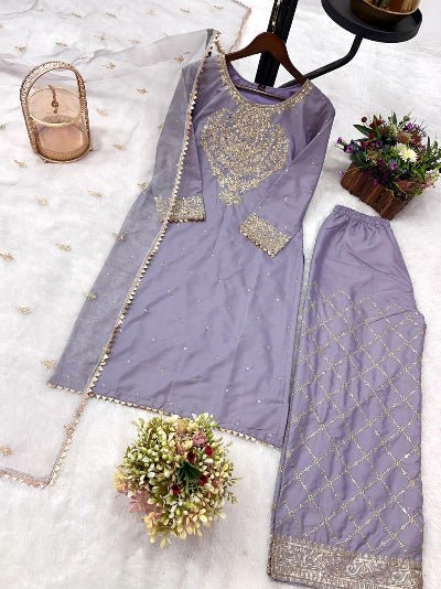 Muted Lavender Sharara Palazzo Suit With Organza Dupatta - BONYHUBSALWAR KAMEEZ