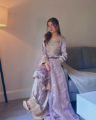 Muted Lavender Sharara Palazzo Suit With Organza Dupatta - BONYHUBSALWAR KAMEEZ