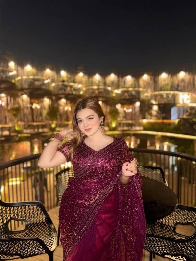 Myra Partywear Sequin Sari with Unstitched Blouse - BONYHUBSAREE