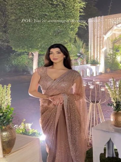 Myra Partywear Sequin Sari with Unstitched Blouse - BONYHUBSAREE
