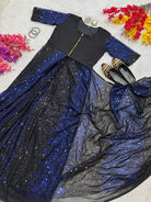 Navy Blue & Black Sequins Zip & Go 10 Second Saree Gown - BONYHUBSAREE