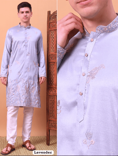Navy Blue Designer Boutique Embroidery Men Kurta Pyjama - BONYHUBMEN KURTA