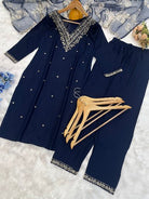Navy Blue Embroidered Salwar Suit With Organza Dupatta UK Next Day - BONYHUBSALWAR KAMEEZ