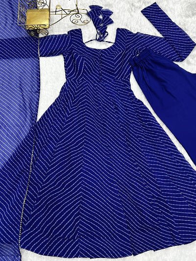 Navy Blue Georgette Leheriya Print Anarkali Suit UK Next Day - BONYHUBSALWAR KAMEEZ