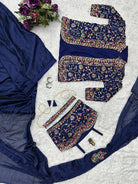 Navy Blue Indo Western Ready To Wear Saree Blouse & Koti UK Next Day - BONYHUBSAREE