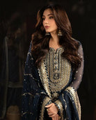 Navy Blue Intricate Embroidery Sequins Work Sharara Palazzo Suit Set - BONYHUBSALWAR KAMEEZ