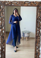 Navy Blue Plain Georgette Western Kurti 1Pc UK Next Day - BONYHUBSALWAR KAMEEZ
