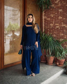 Navy Blue Sequins Work Farshi Suit Set - BONYHUBSALWAR KAMEEZ