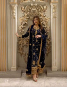 Navy Blue Sequins Work Wedding Wear Straight Suit Set - BONYHUBSALWAR KAMEEZ