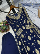Navy Blue Sequins Work Wedding Wear Straight Suit Set - BONYHUBSALWAR KAMEEZ