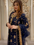 Navy Blue Sequins Work Wedding Wear Straight Suit Set - BONYHUBSALWAR KAMEEZ