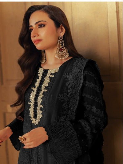 Noor Elegance: Black Georgette Embroidered Salwar Suit Set - BONYHUBSALWAR KAMEEZ