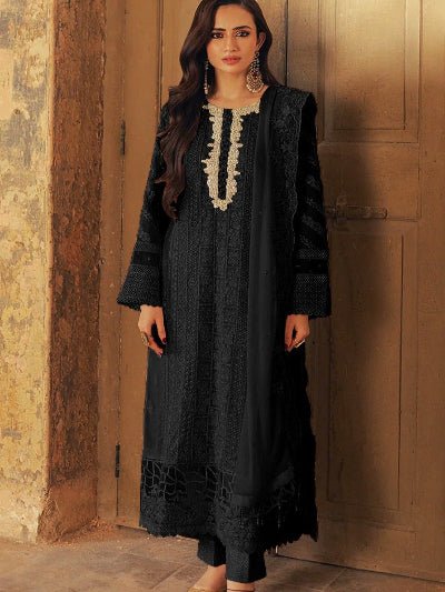 Noor Elegance: Black Georgette Embroidered Salwar Suit Set - BONYHUBSALWAR KAMEEZ