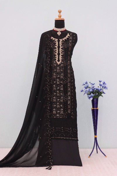 Noor Elegance: Black Georgette Embroidered Salwar Suit Set - BONYHUBSALWAR KAMEEZ