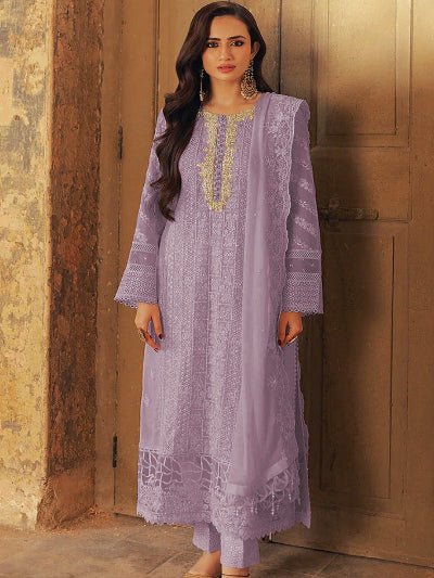Noor Elegance: Lilac Georgette Embroidered Salwar Suit Set - BONYHUBSALWAR KAMEEZ
