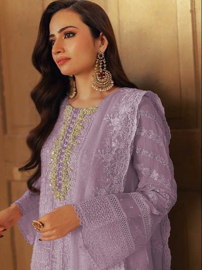 Noor Elegance: Lilac Georgette Embroidered Salwar Suit Set - BONYHUBSALWAR KAMEEZ