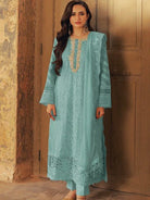 Noor Elegance: Mint Green Georgette Embroidered Salwar Suit Set - BONYHUBSALWAR KAMEEZ