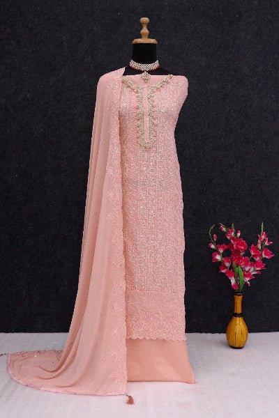 Noor Elegance Peach Georgette Embroidered Salwar Suit UK Next Day - BONYHUBSALWAR KAMEEZ