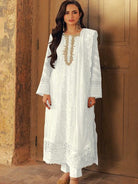 Noor Elegance: White Georgette Embroidered Salwar Suit UK Next Day - BONYHUBSALWAR KAMEEZ