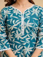 Ocean Blue Jaipuri Printed Cotton Kurti Pant Set Of 2 - BONYHUBSALWAR KAMEEZ