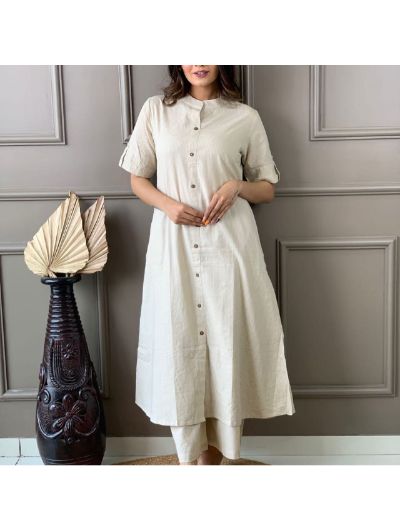 Off White Co - ord Set of Palazzo and Kurti (Set of 2) - BONYHUBSALWAR KAMEEZ