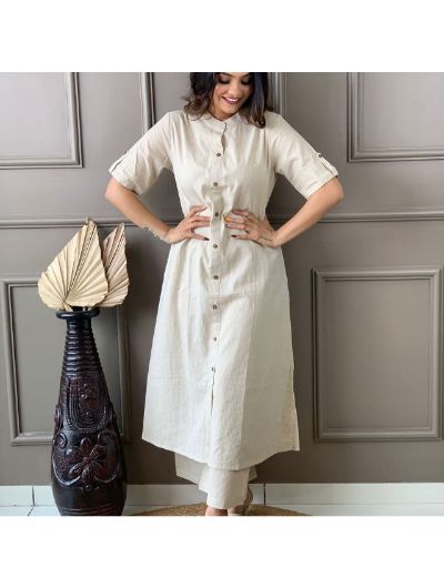 Off White Co - ord Set of Palazzo and Kurti (Set of 2) - BONYHUBSALWAR KAMEEZ