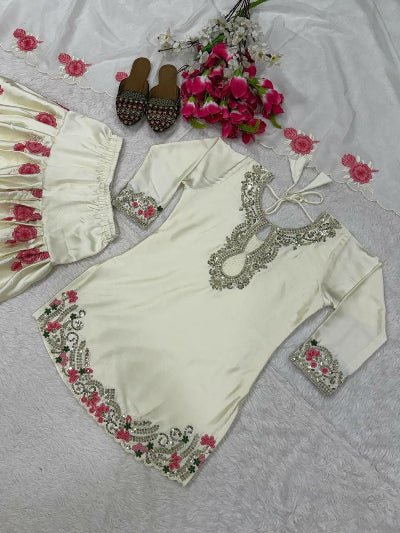 Off White Floral Embroidered Farshi Suit UK Next Day - BONYHUBSALWAR KAMEEZ