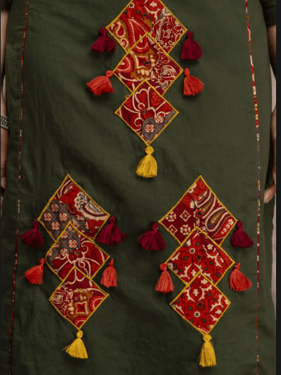 Olive Green Cotton Handwork Women&