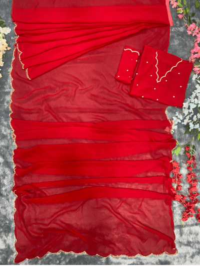 One Minute Saree Plain Red Ready to Wear Sari - BONYHUBSAREE