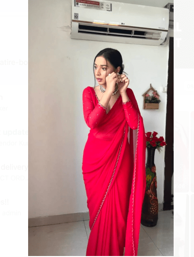 One Minute Saree Plain Red Ready to Wear Sari - BONYHUBSAREE