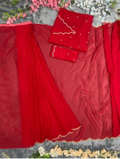 One Minute Saree Plain Red Ready to Wear Sari - BONYHUBSAREE